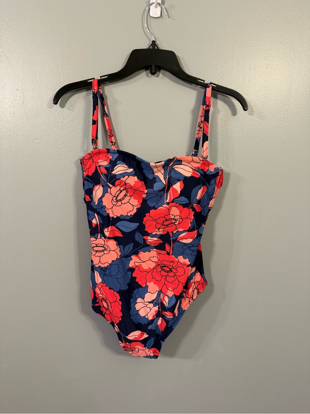 Kona Sol Floral One Piece Swimsuit Navy Coral Pink Tummy Control Removable Strap
